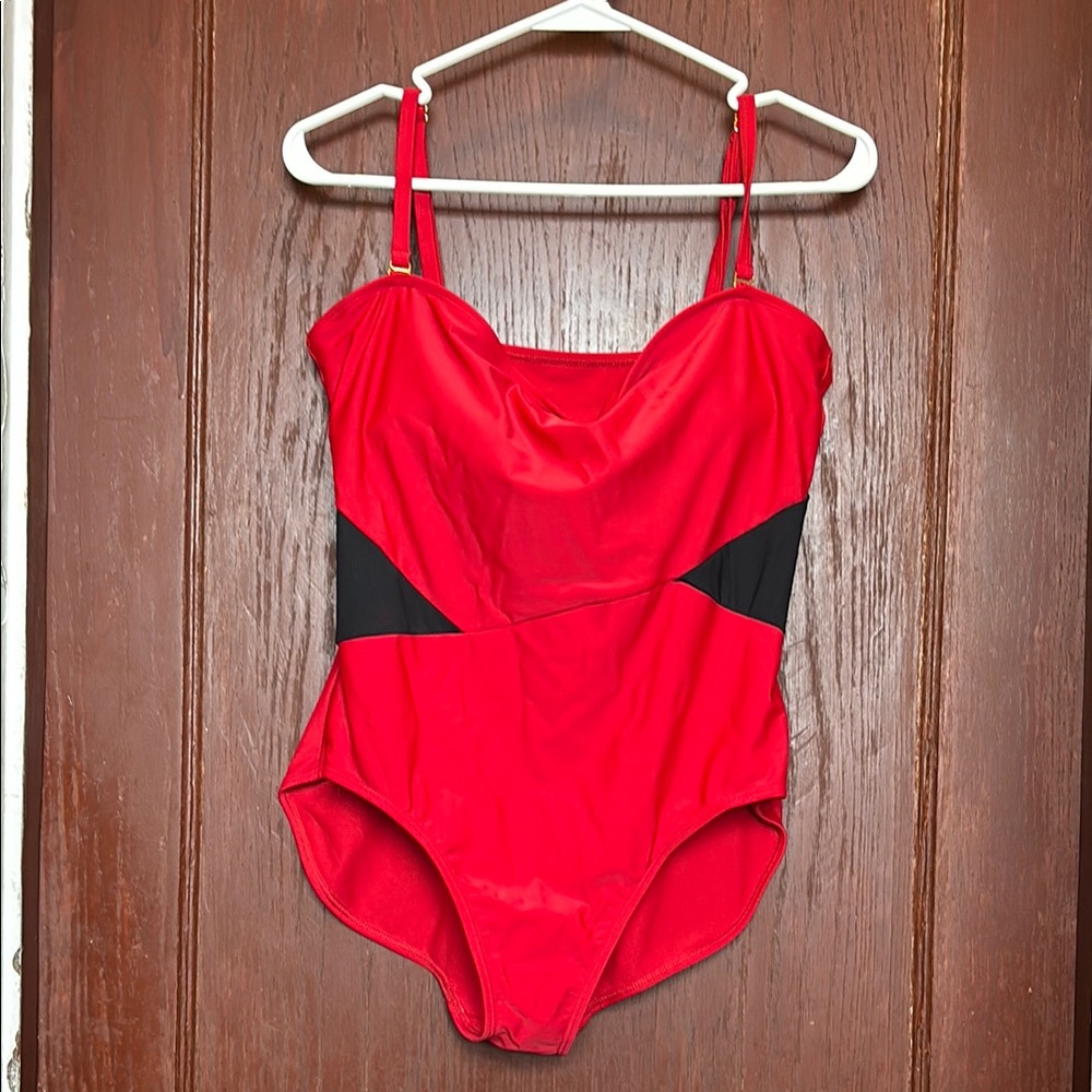 New York & Company Red and Black One Piece Swimsuit
